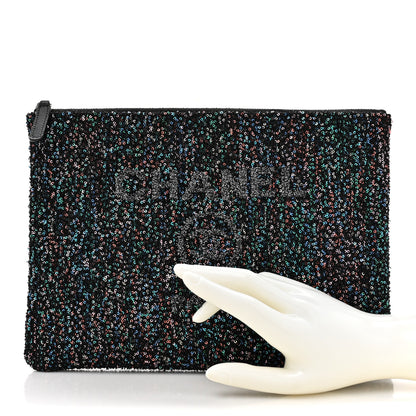 Chanel Canvas Sequin Medium Deauville Cosmetic Pouch Black 2 of 8