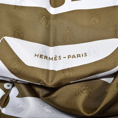 Hermes Silk Brandebourgs Tattoo Scarf 90 Kaki White 4 of 7