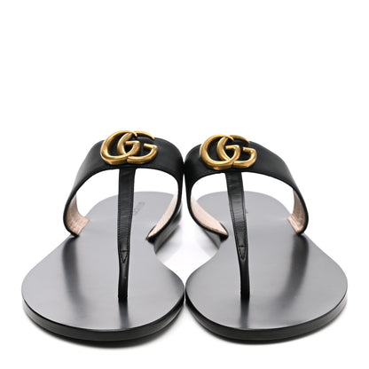 Gucci Calfskin GG Marmont Thong Sandals 42 Black 2 of 7