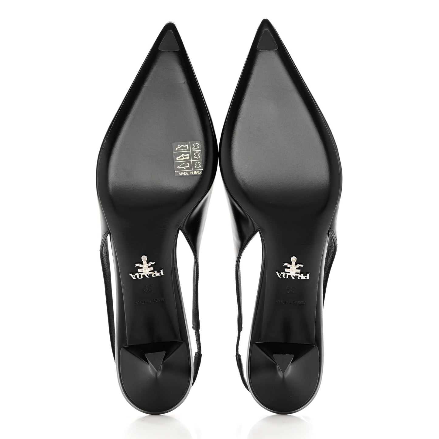 Spazzolato Triangle Logo Pointed Toe 75mm Slingback Pumps 39 Black