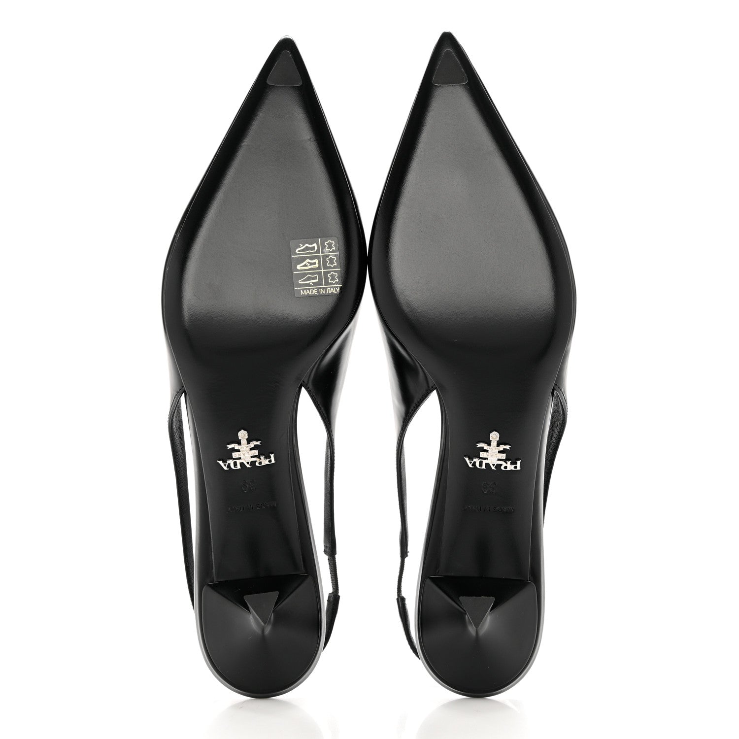 Prada Spazzolato Triangle Logo Pointed Toe 75mm Slingback Pumps 39 Black 5 of 8