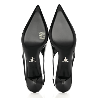 Prada Spazzolato Triangle Logo Pointed Toe 75mm Slingback Pumps 39 Black 5 of 8