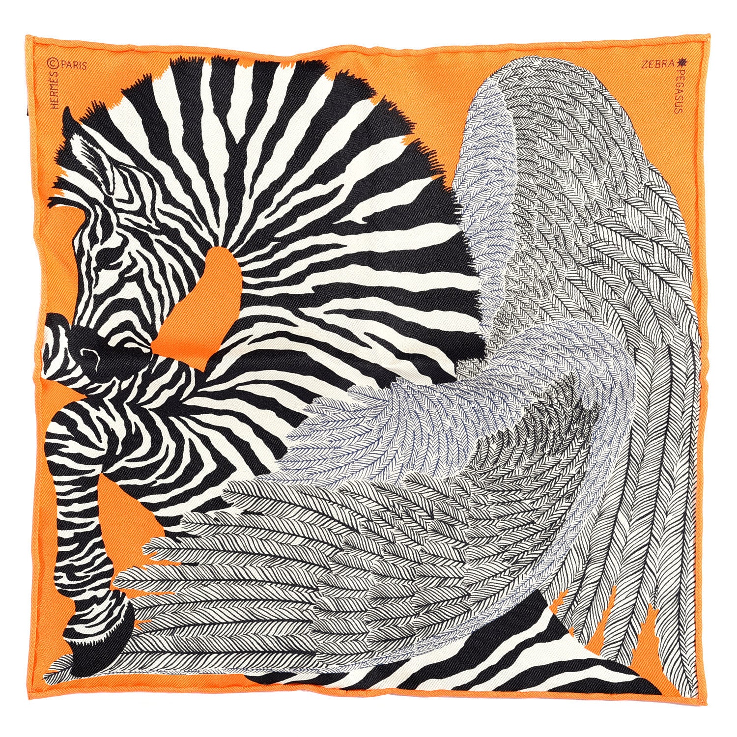 Hermes Silk Carre Zebra Pegasus Nano Scarf 20 Orange Vif Black 1 of 4