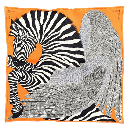 Hermes Silk Carre Zebra Pegasus Nano Scarf 20 Orange Vif Black 1 of 4