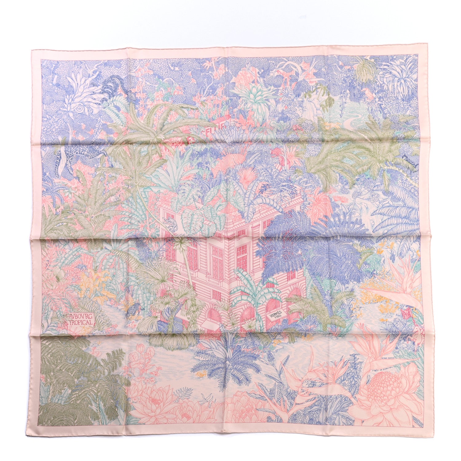 Hermes Silk Faubourg Tropical Scarf 90 Rose The Bleu Jean 1 of 6