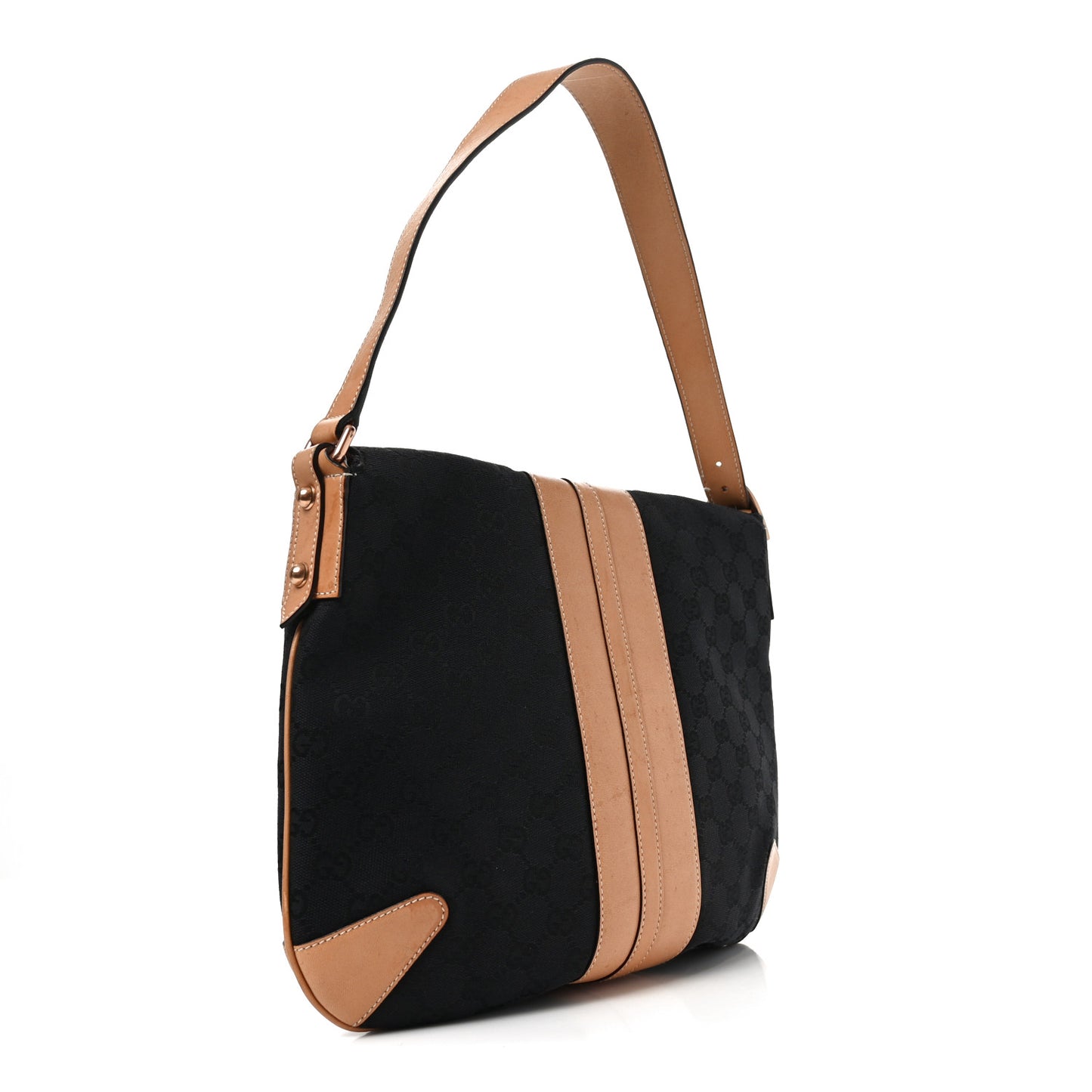 Monogram Calfskin Horsebit Chain Flap Shoulder Bag Black Brown