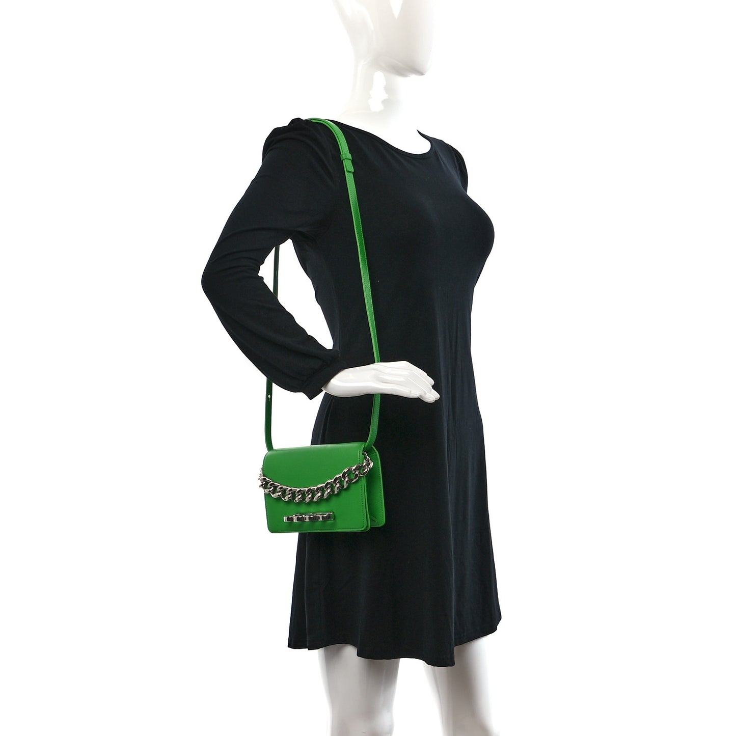 Calfskin Four Ring Knuckle Mini Chain Clutch Acid Green