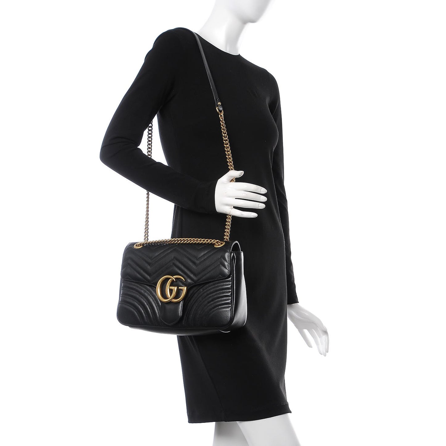 Calfskin Matelasse Medium GG Marmont Shoulder Bag Black