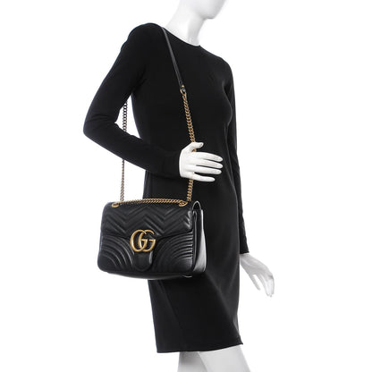 Gucci Calfskin Matelasse Medium GG Marmont Shoulder Bag Black 2 of 9