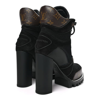 Louis Vuitton Suede Calfskin Monogram Star Trail Ankle Boots 38 Black 5 of 8