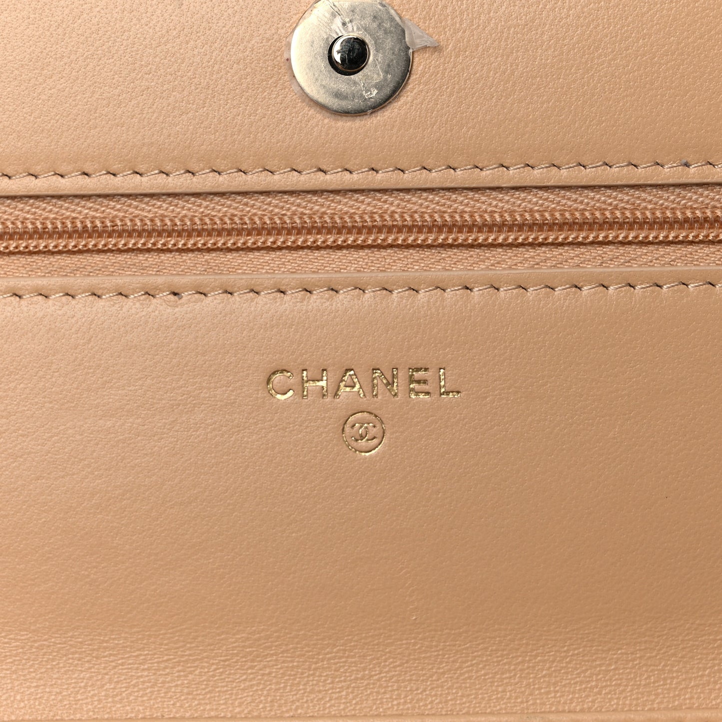 Lambskin Quilted Wallet On Chain WOC Beige Black