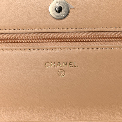 Chanel Lambskin Quilted Wallet On Chain WOC Beige Black 6 of 15