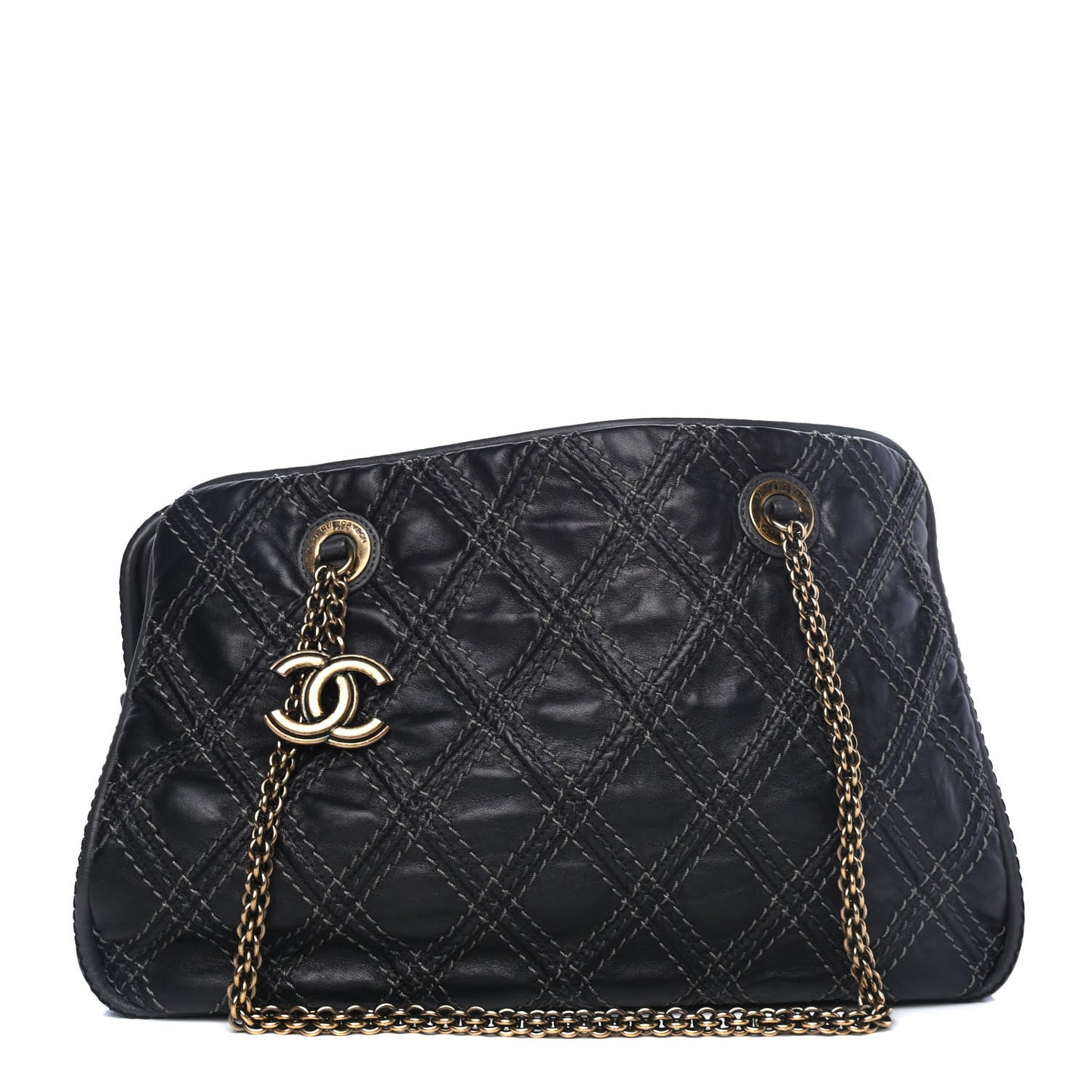 Calfskin Quilted Stitch Triptych Tote Black