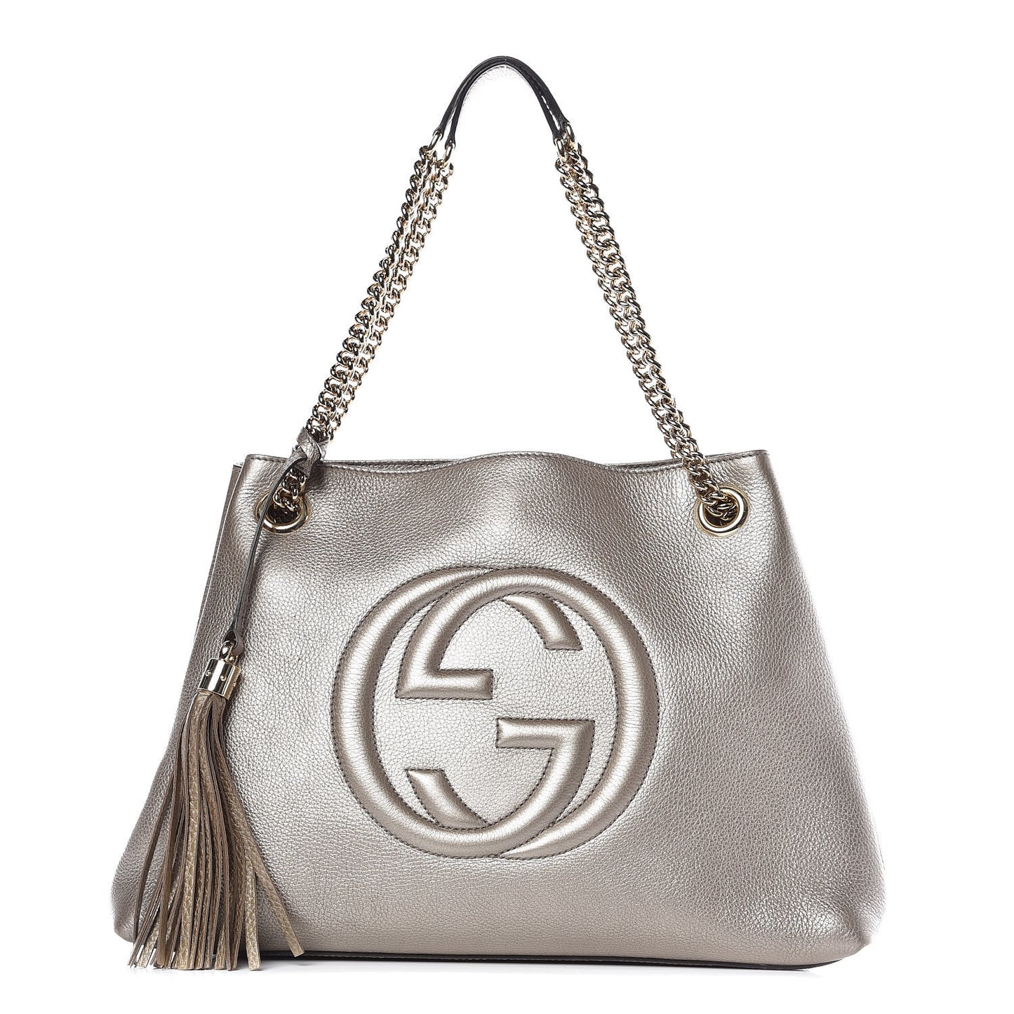 Metallic Pebbled Calfskin Medium Soho Chain Shoulder Bag Golden Beige