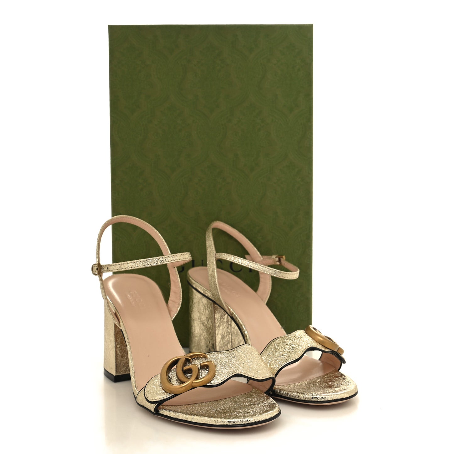 Galassia GG Marmont Ankle Wrap 75mm Sandals 36 Platino