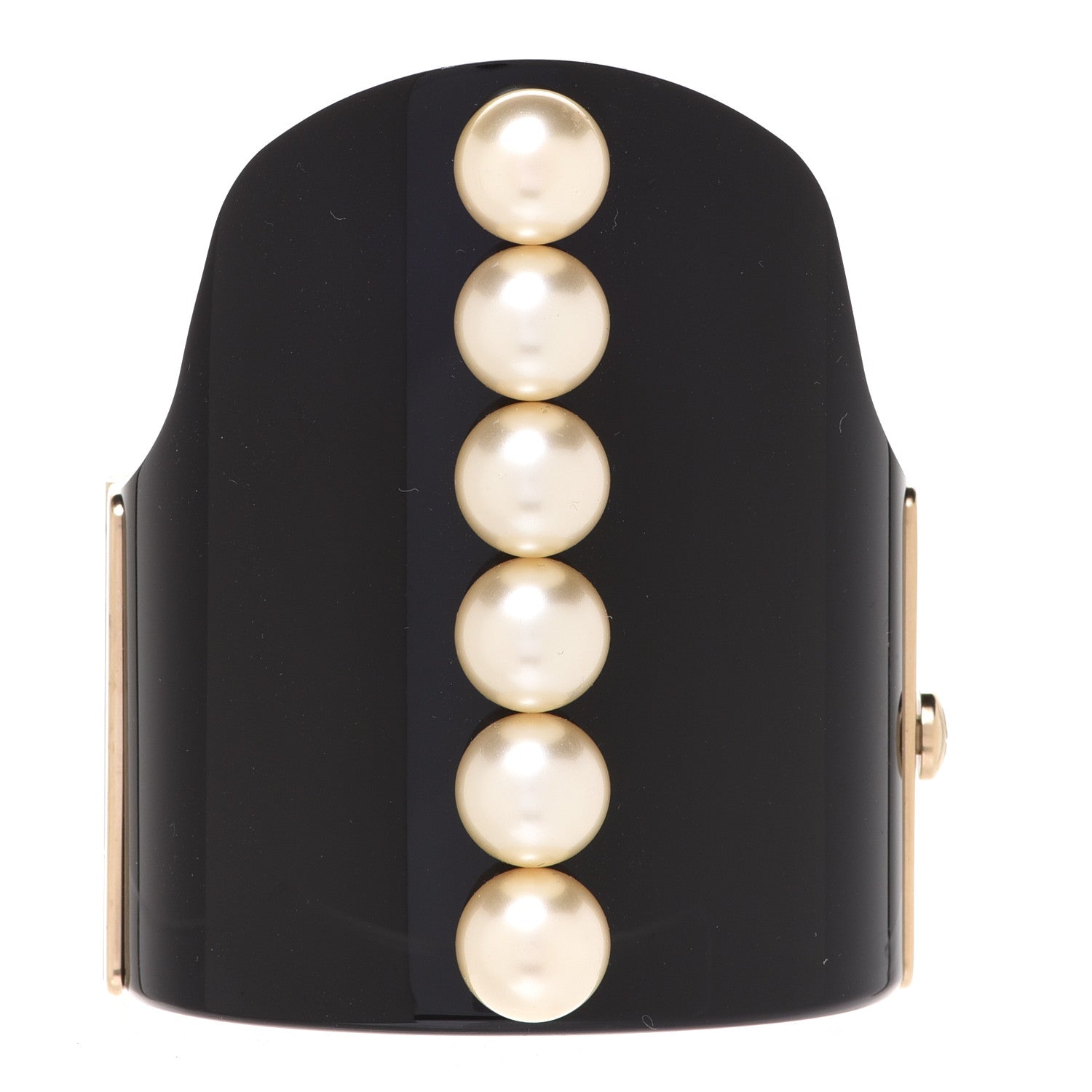 Chanel Resin Pearl CC Cuff Bracelet Black Gold 3 of 6