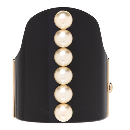 Chanel Resin Pearl CC Cuff Bracelet Black Gold 3 of 6