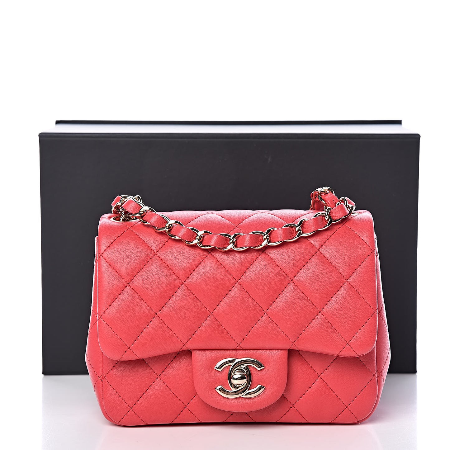 Lambskin Quilted Mini Square Flap Light Red