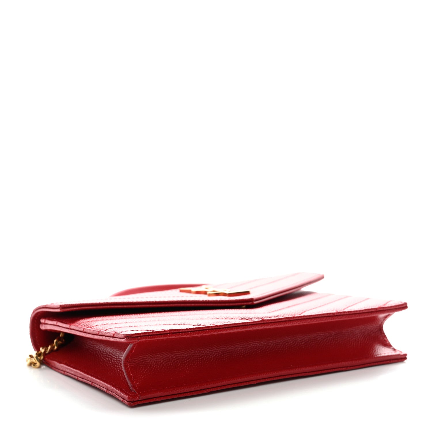Saint Laurent Grain De Poudre Matelasse Chevron Monogram Envelope Chain Wallet New Red 4 of 10