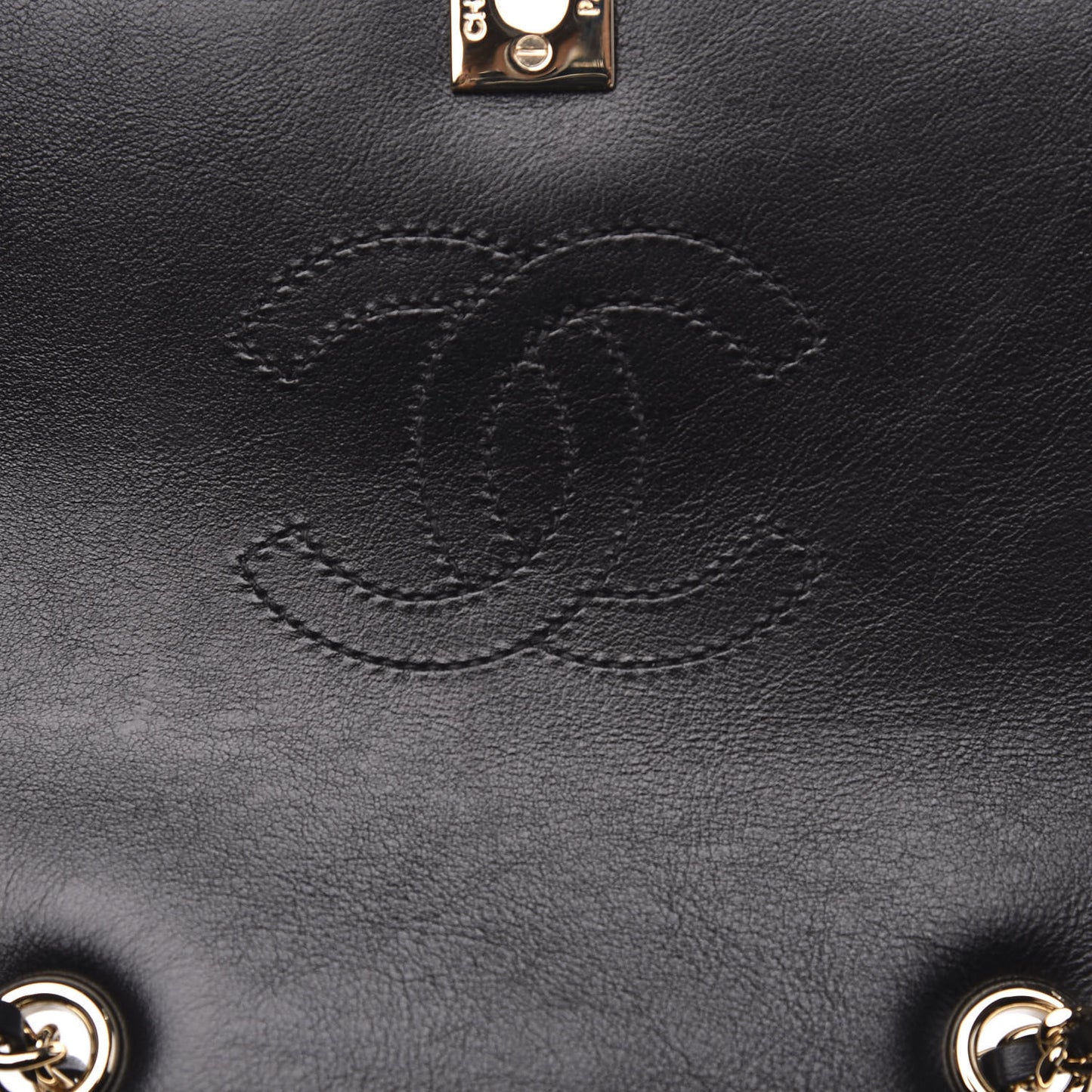 Calfskin Chevron Quilted Mini Statement Flap Black