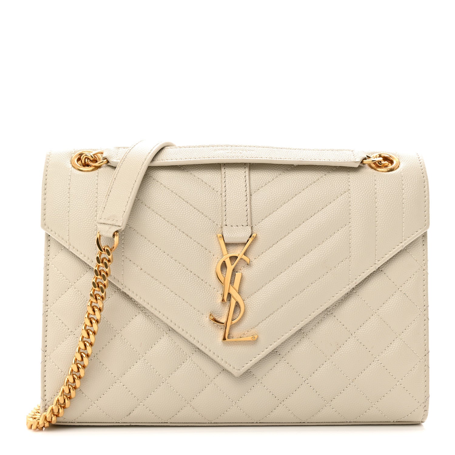 Saint Laurent Grain De Poudre Textured Mixed Matelasse Medium Triquilt Monogram Satchel Crema Soft 1 of 13