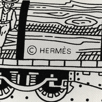 Hermes Silk All Aboard Bandana Scarf 55 White Black Orange 2 of 3