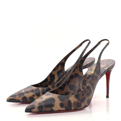 Christian Louboutin Calfskin Leopard Kate Slingback 85 Pumps 39.5 Brown 3 of 8