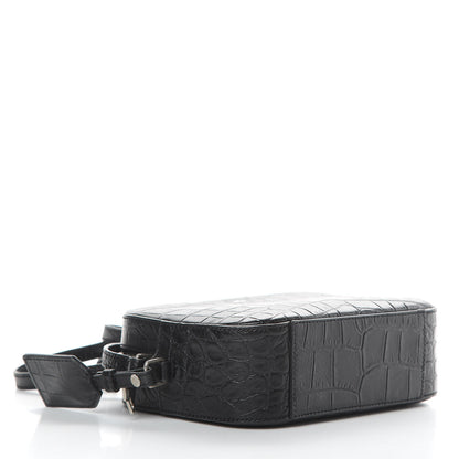 Saint Laurent Calfskin Crocodile Embossed Small Classic Monogram Camera Bag Black 4 of 12