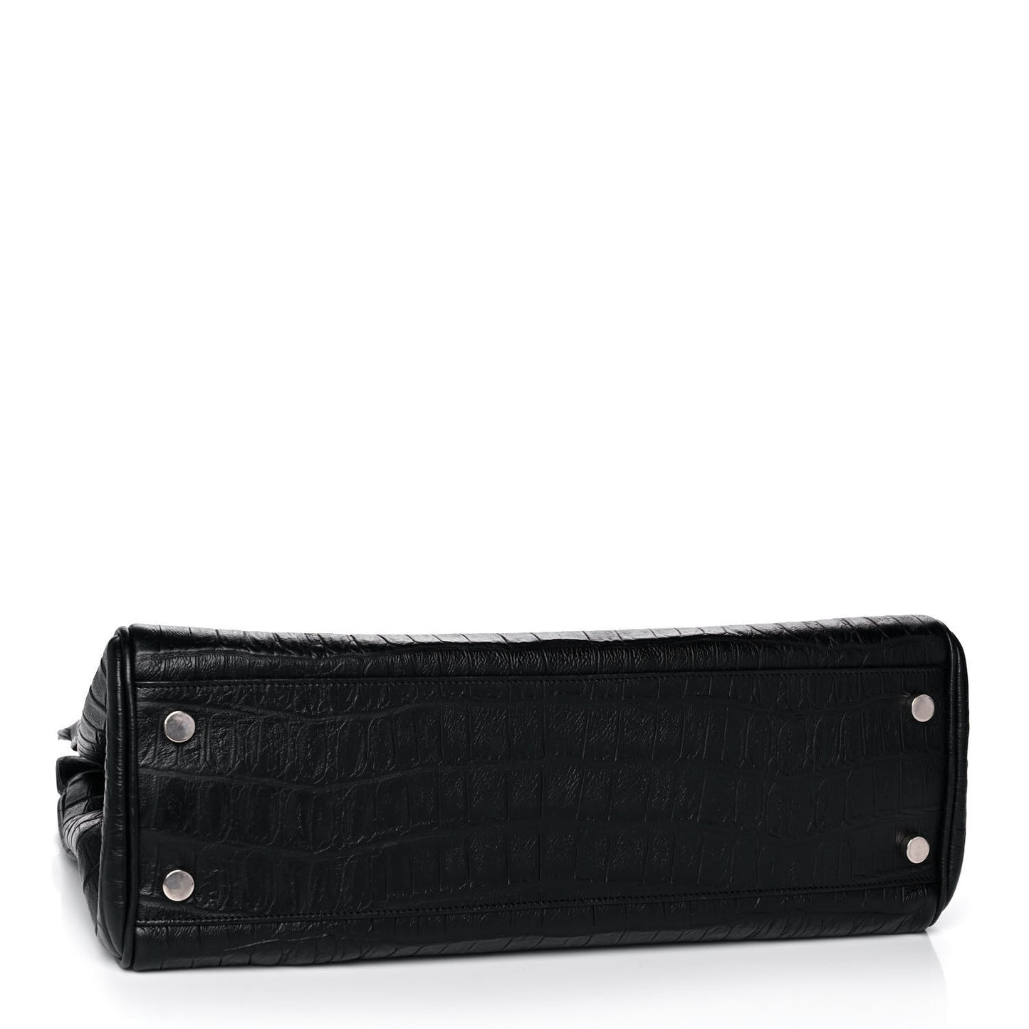Calfskin Crocodile Embossed Medium Trois Class Tote Black