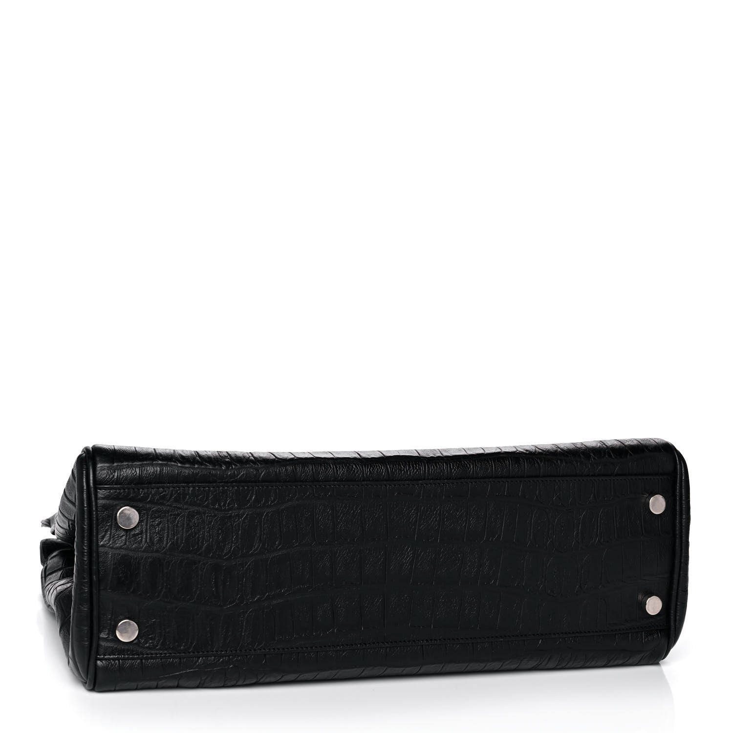 Saint Laurent Calfskin Crocodile Embossed Medium Trois Class Tote Black 4 of 17