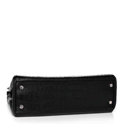 Saint Laurent Calfskin Crocodile Embossed Medium Trois Class Tote Black 4 of 17