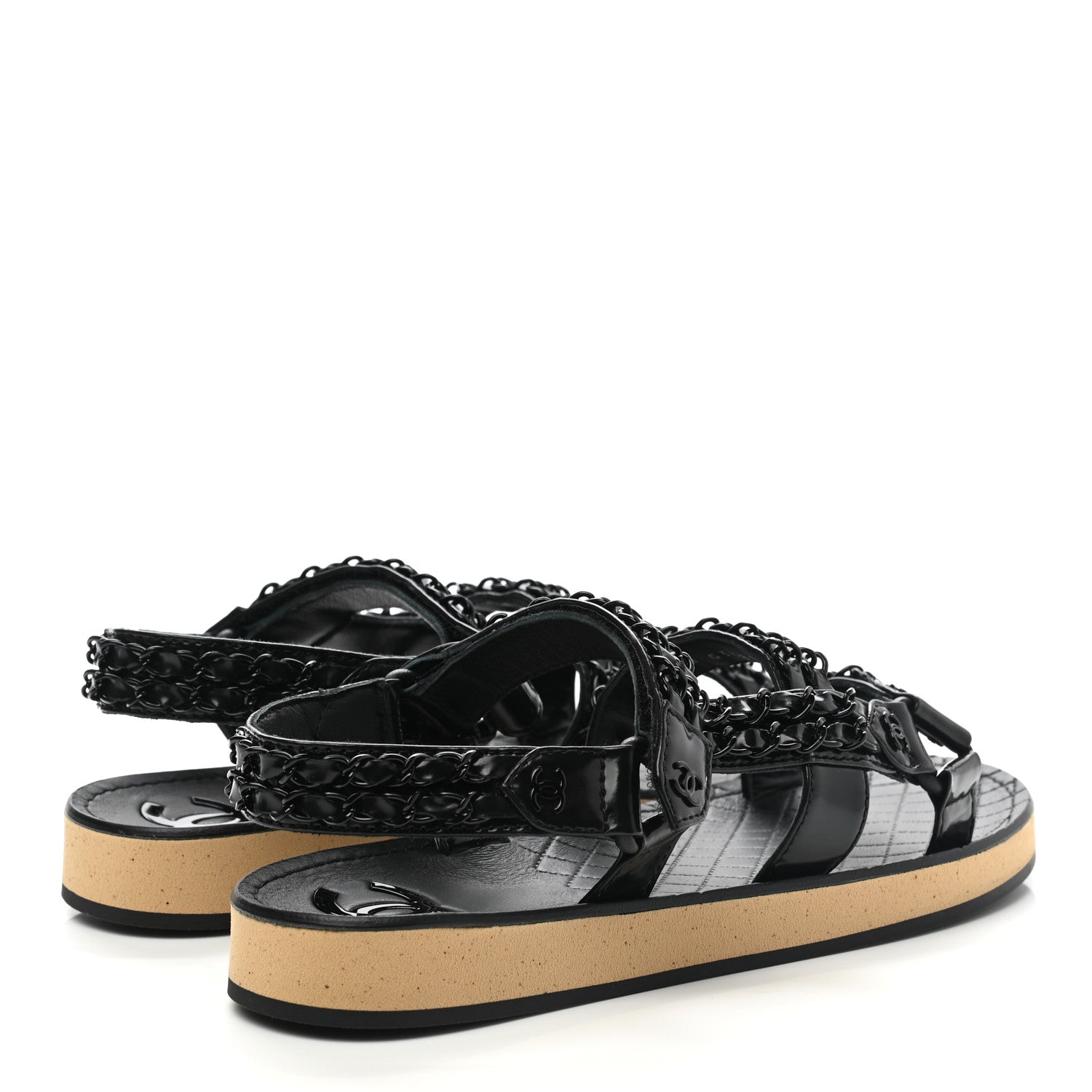 Chanel Laminated Goatskin Chain Sandals 37 So Black 4 of 8