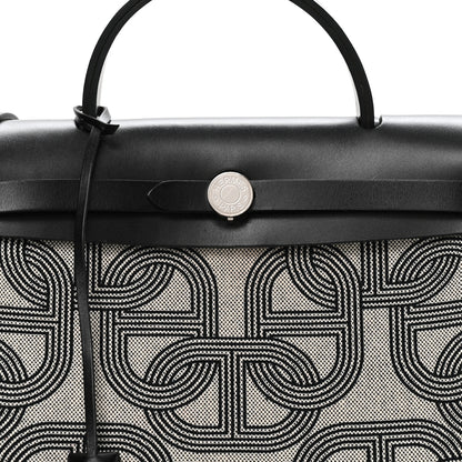 Hermes Vache Hunter Toile Chaine D'Ancre Herbag Zip Retourne 31   PM Ecru Black 8 of 10