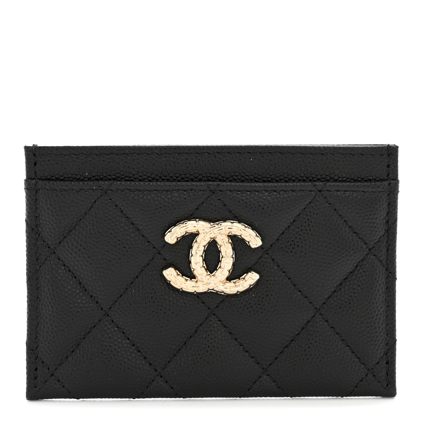 Caviar Quilted Hammered CC Card Holder Black
