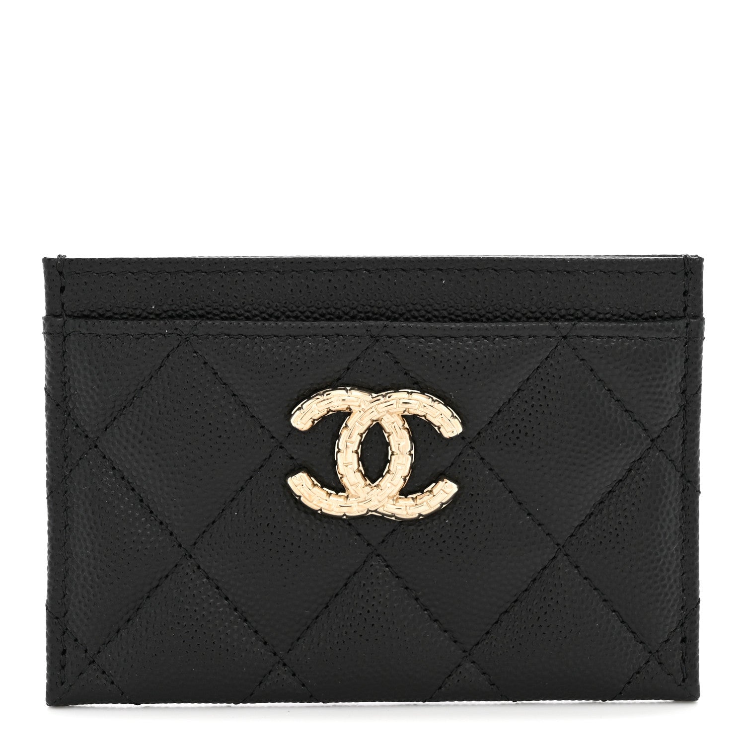 Chanel Caviar Quilted Hammered CC Card Holder Black 1 of 7