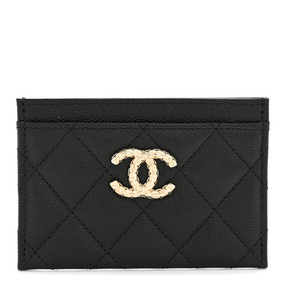 Chanel Caviar Quilted Hammered CC Card Holder Black 1 of 7