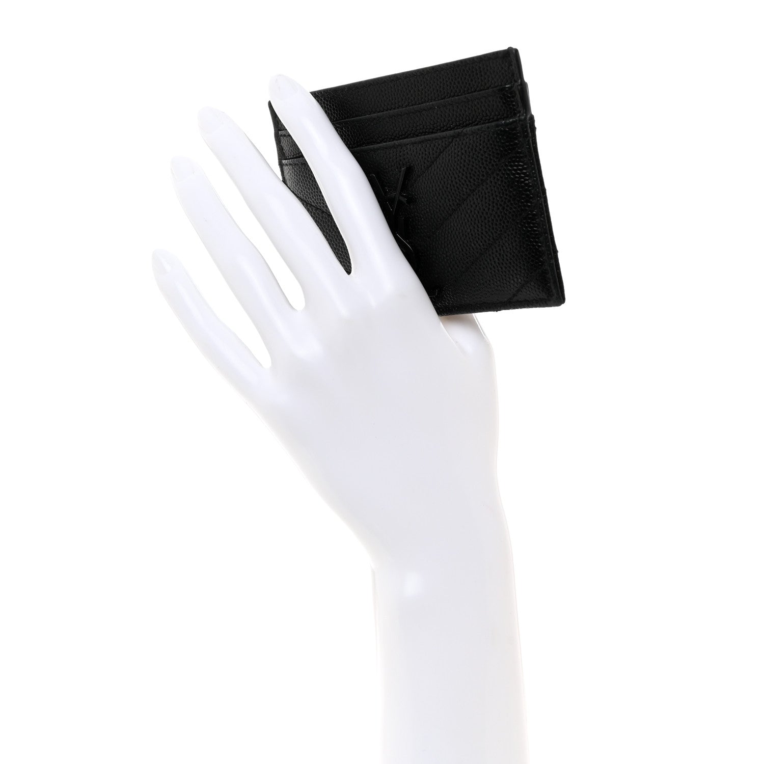 Saint Laurent Grain De Poudre Matelasse Chevron Monochrome Monogram Credit Card Case Black 2 of 8