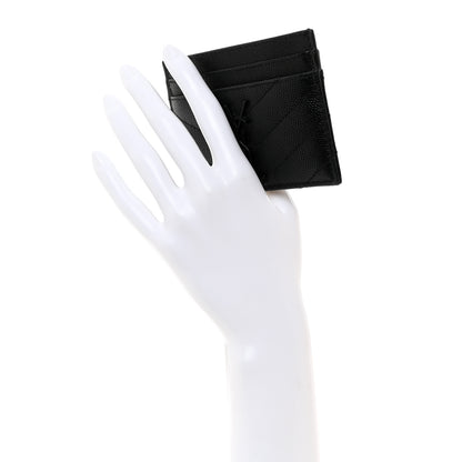 Saint Laurent Grain De Poudre Matelasse Chevron Monochrome Monogram Credit Card Case Black 2 of 8