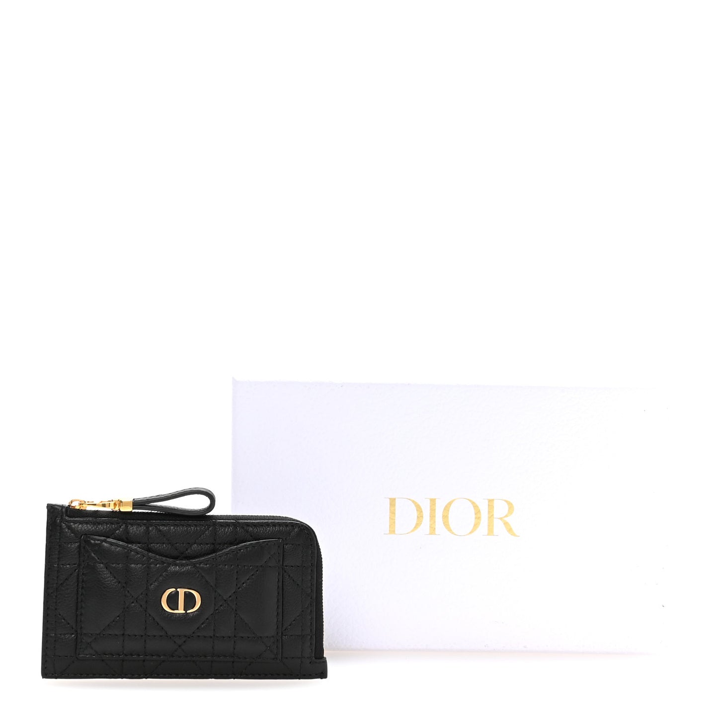 Supple Calfskin Cannage Caro Cosmos Zipped Card Holder Black