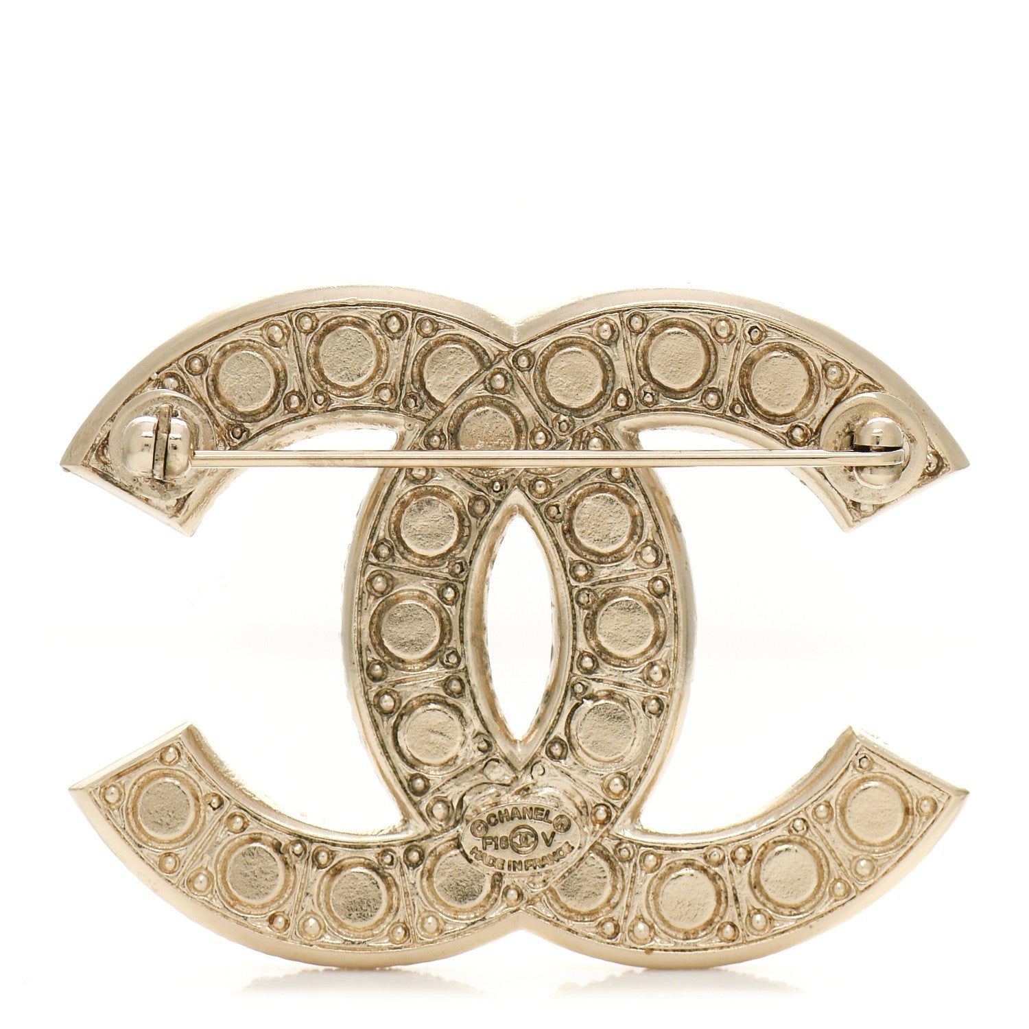 Chanel Metal Crystal Graduated Pearl CC Brooch Gold 3 of 4
