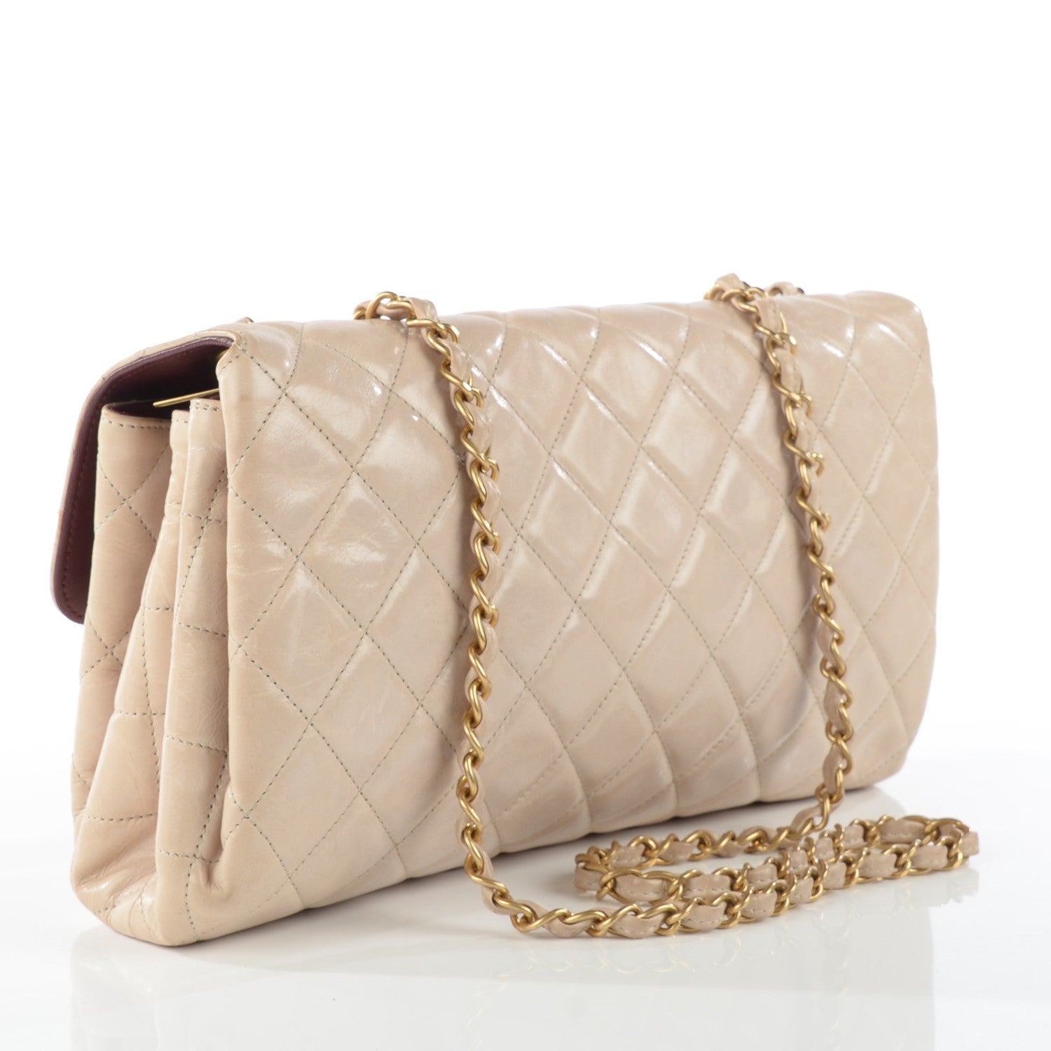 Chanel Glazed Calfskin Quilted Jumbo Clams Pocket Flap Beige 3 of 9