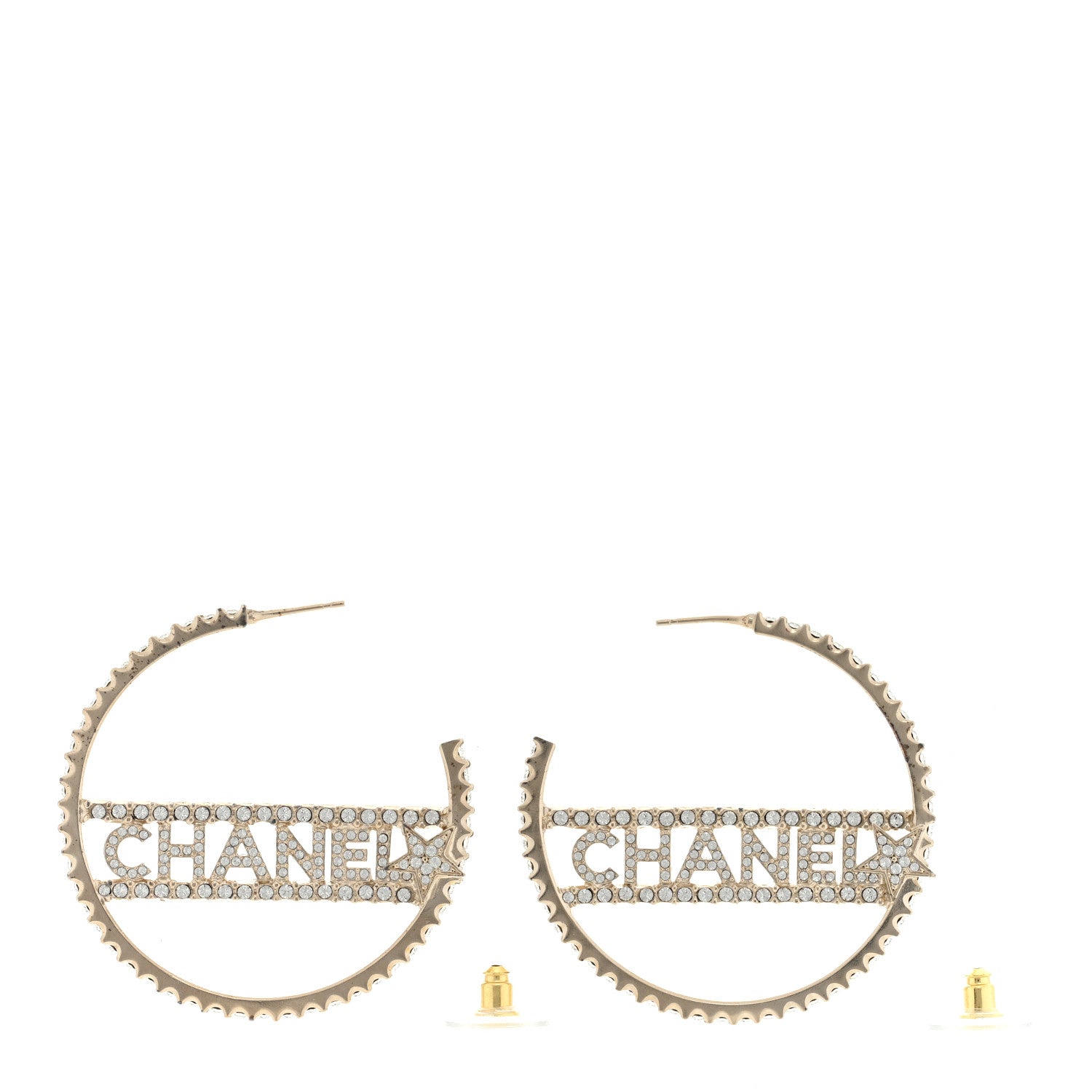 Chanel Crystal Logo Hoop Earrings Gold 3 of 4