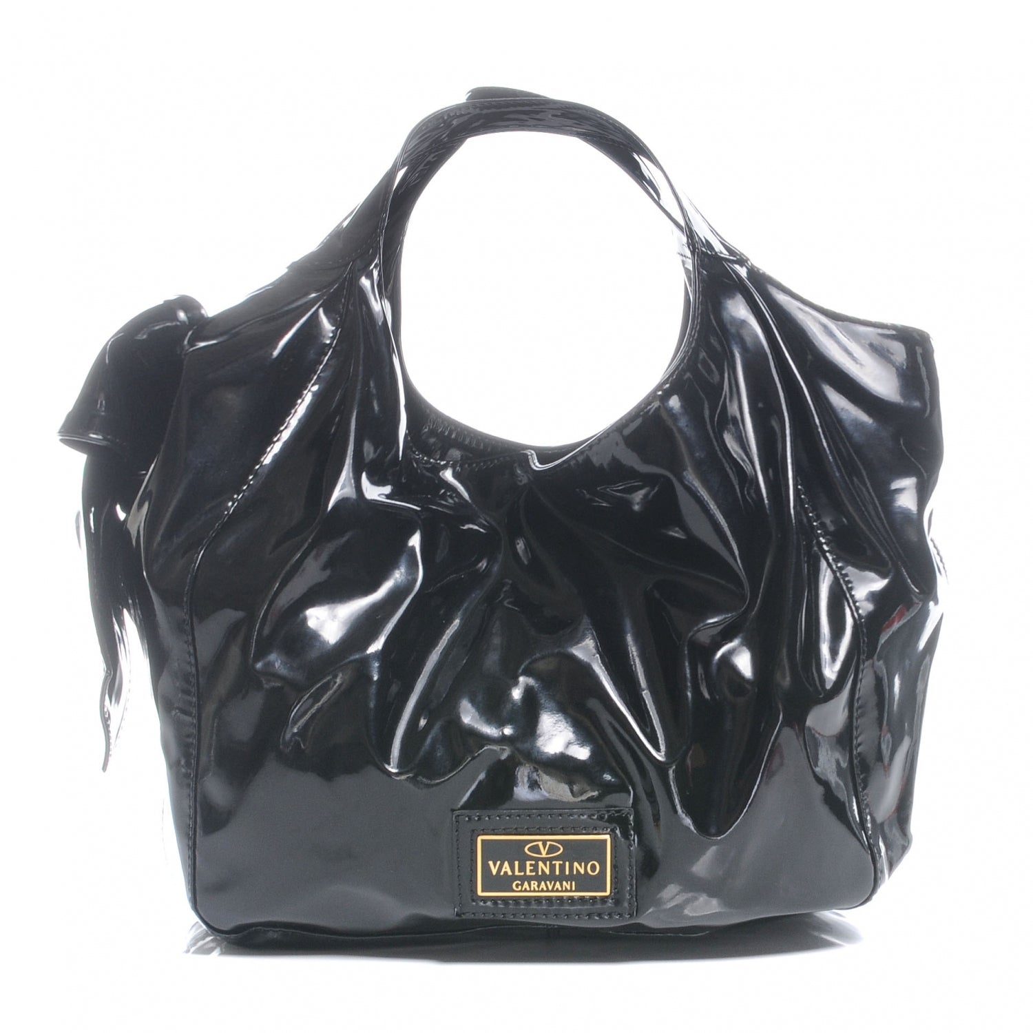Valentino Garavani Patent Lacca Small Nuage Bow Hobo Black 1 of 7