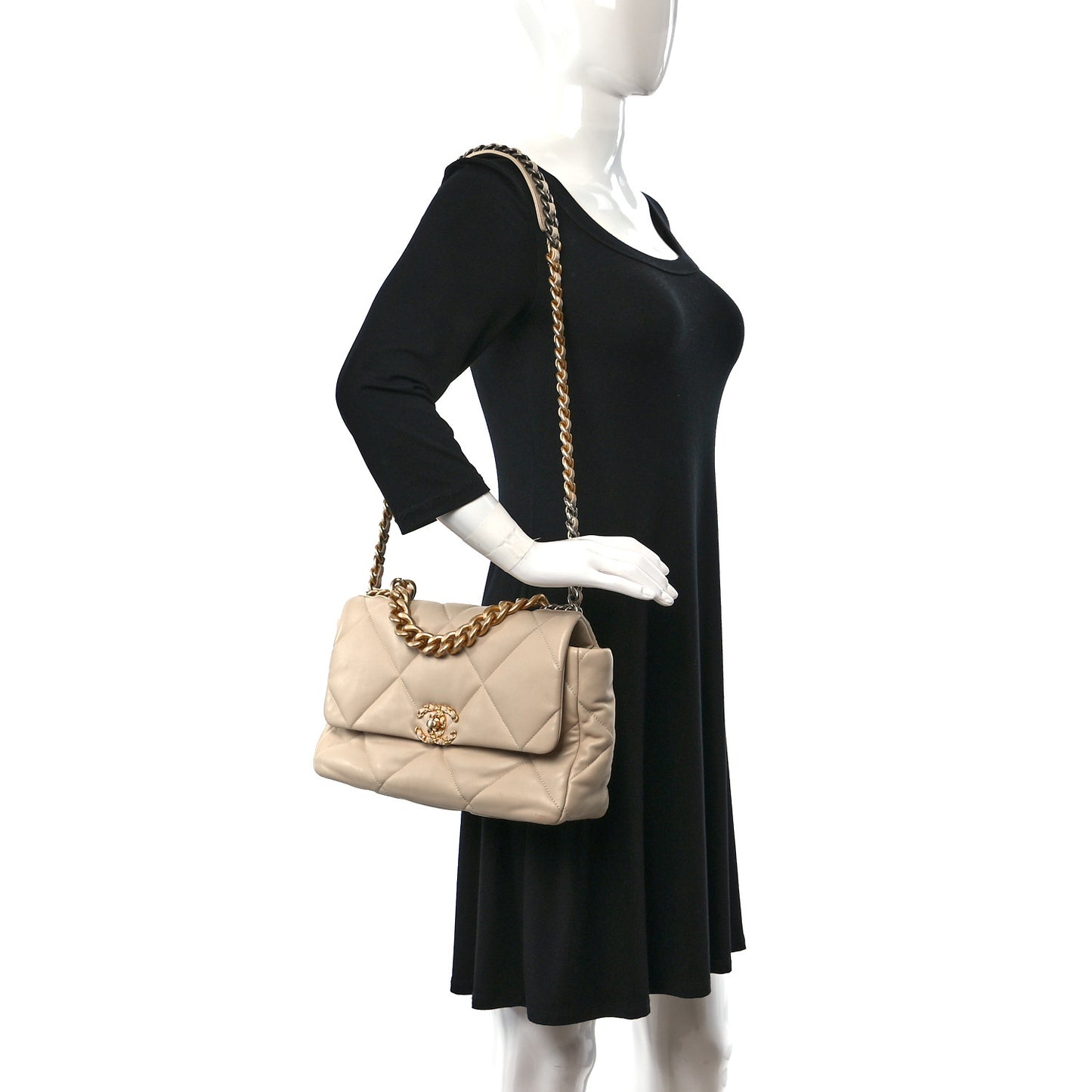 Lambskin Quilted Large Chanel 19 Flap Light Beige