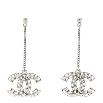 Chanel Baguette Crystal CC Drop Earrings Silver 1 of 4