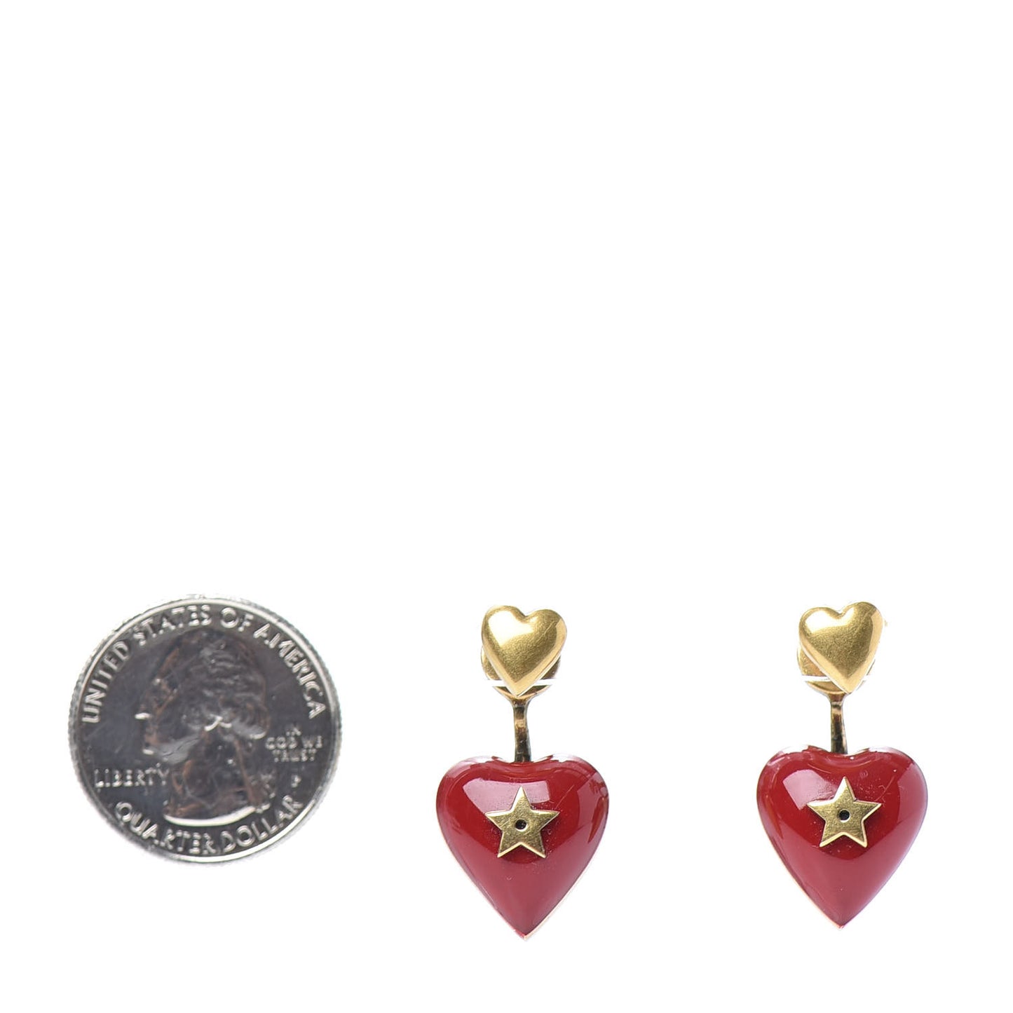 Heart Dioramour Earrings Gold Red