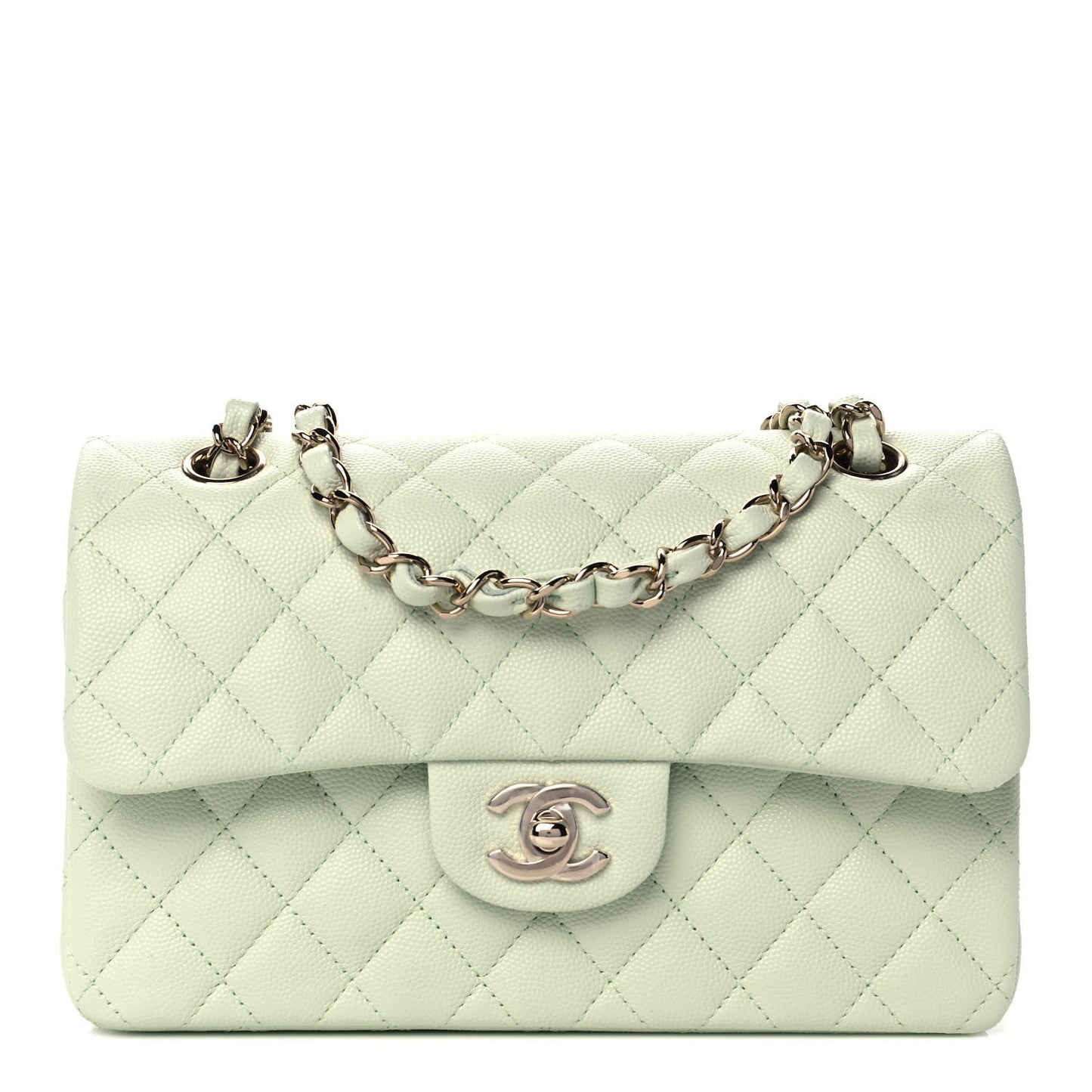 Caviar Quilted Small Double Flap Light Green