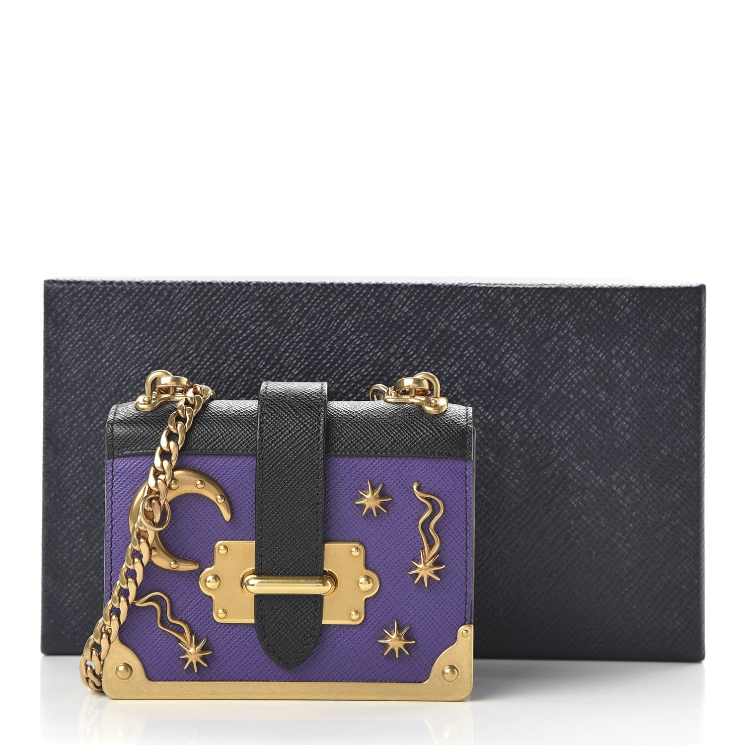 Prada Saffiano Astrology Mini Cahier Bag Viola Black 10 of 10