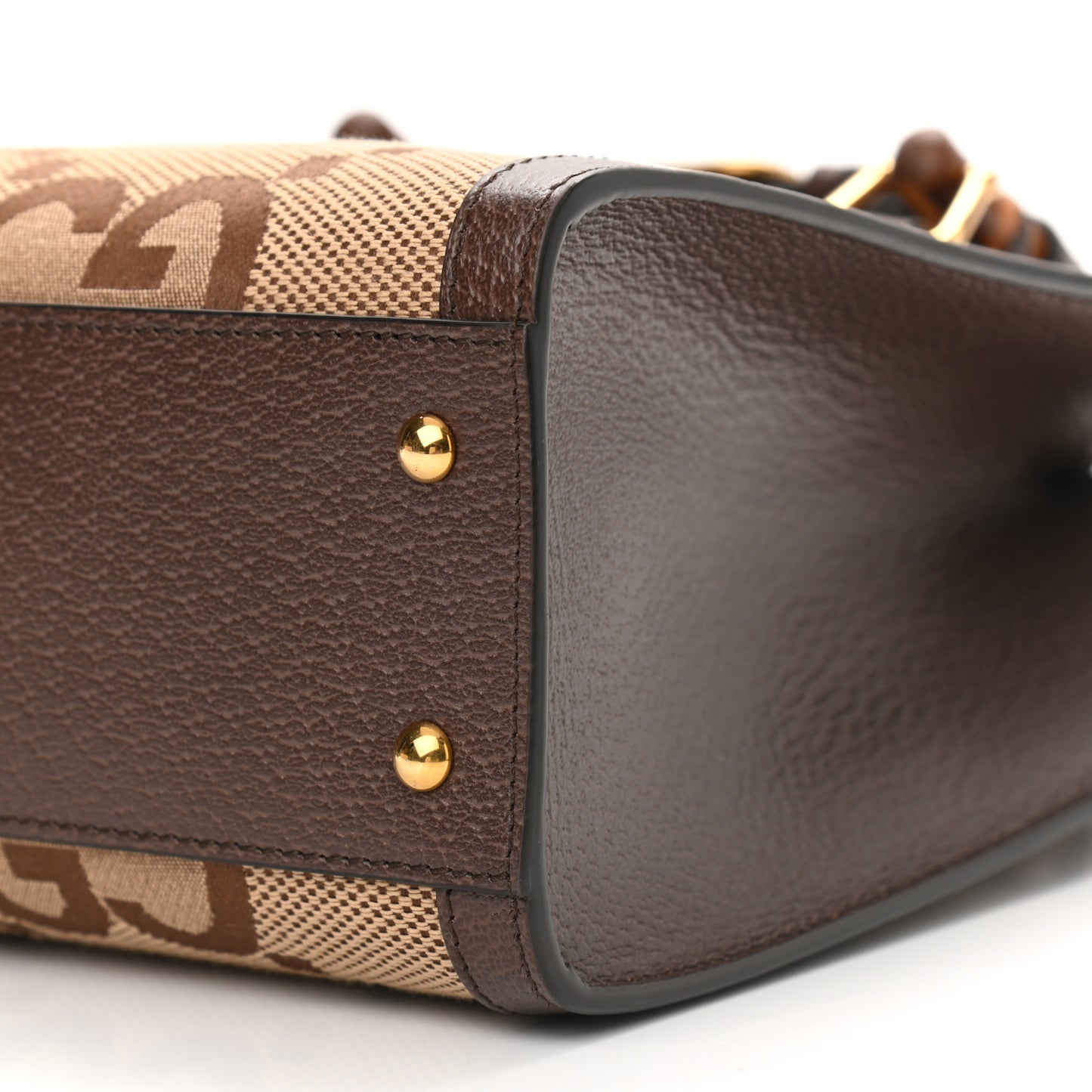 Monogram Jumbo GG Textured Dollar Calfskin Small Diana Tote Bag Camel Ebony New Acero