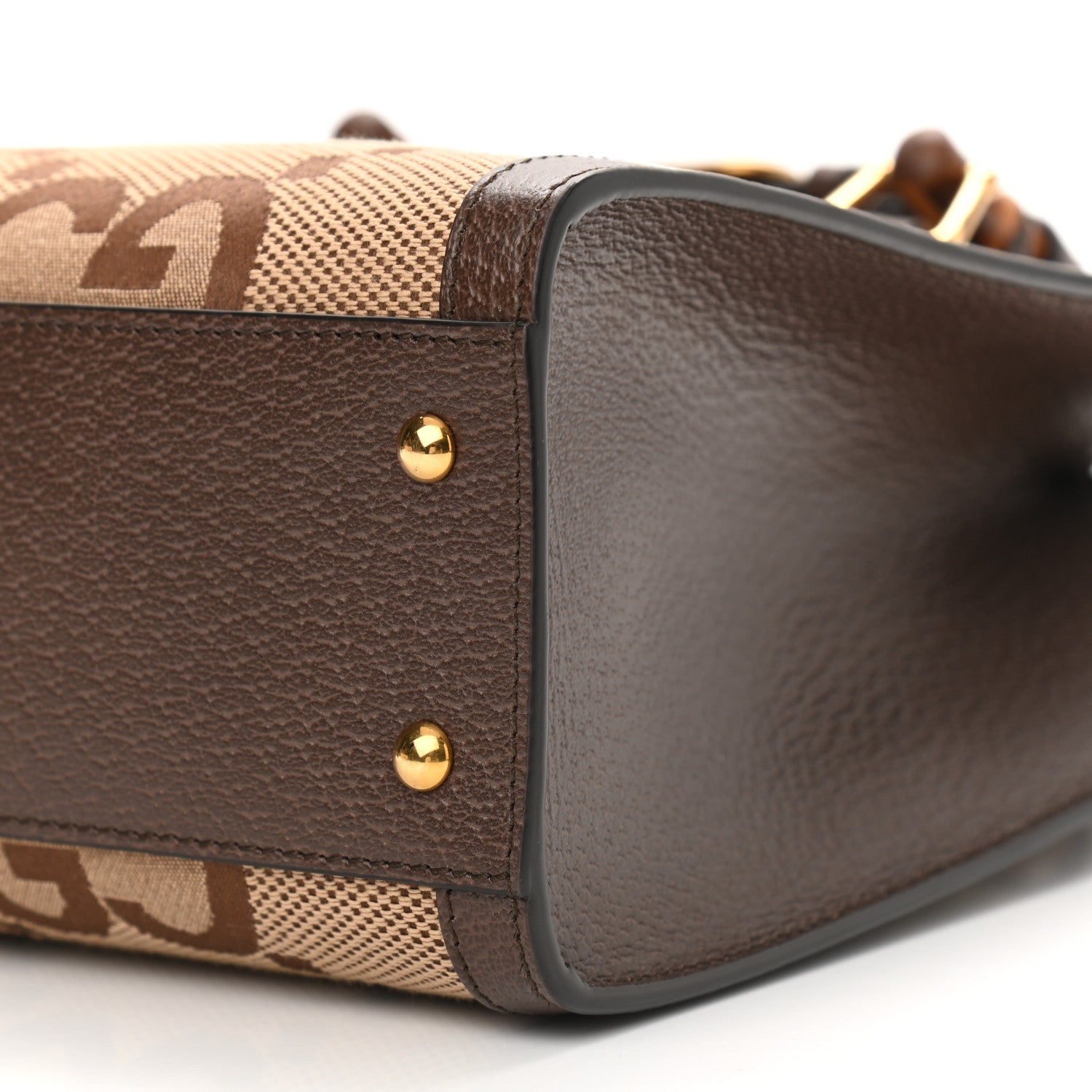 Gucci Monogram Jumbo GG Textured Dollar Calfskin Small Diana Tote Bag Camel Ebony New Acero 10 of 11